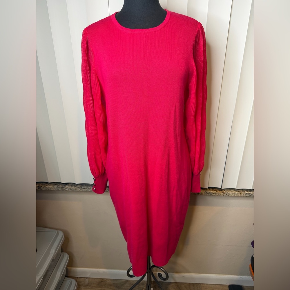 Calvin Klein Pink Long Sheer-Sleeve Sweater Sheath Dress Size Large NEW